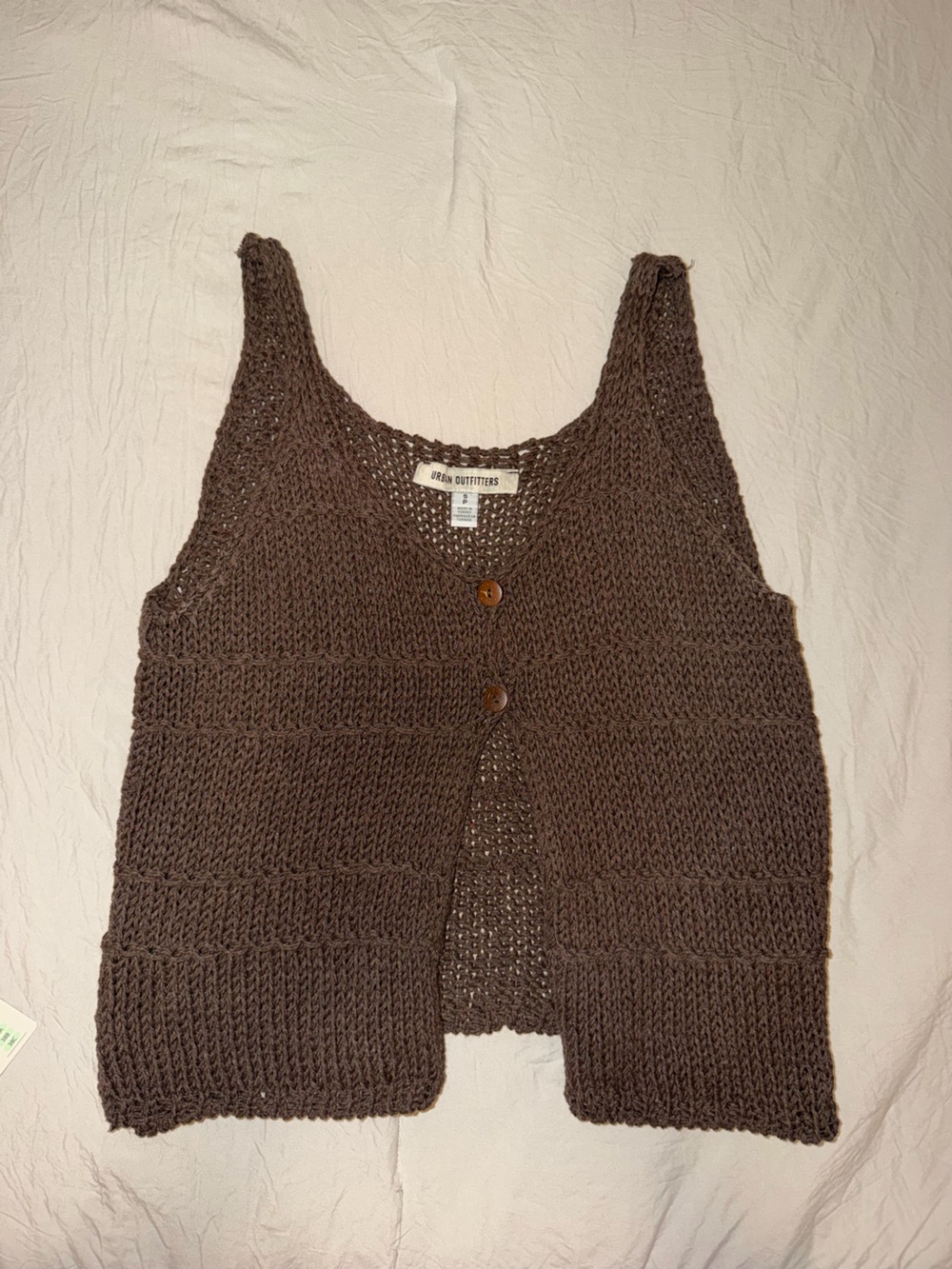 Urban Outfitters Dark Brown Crochet Knit Button Vest
